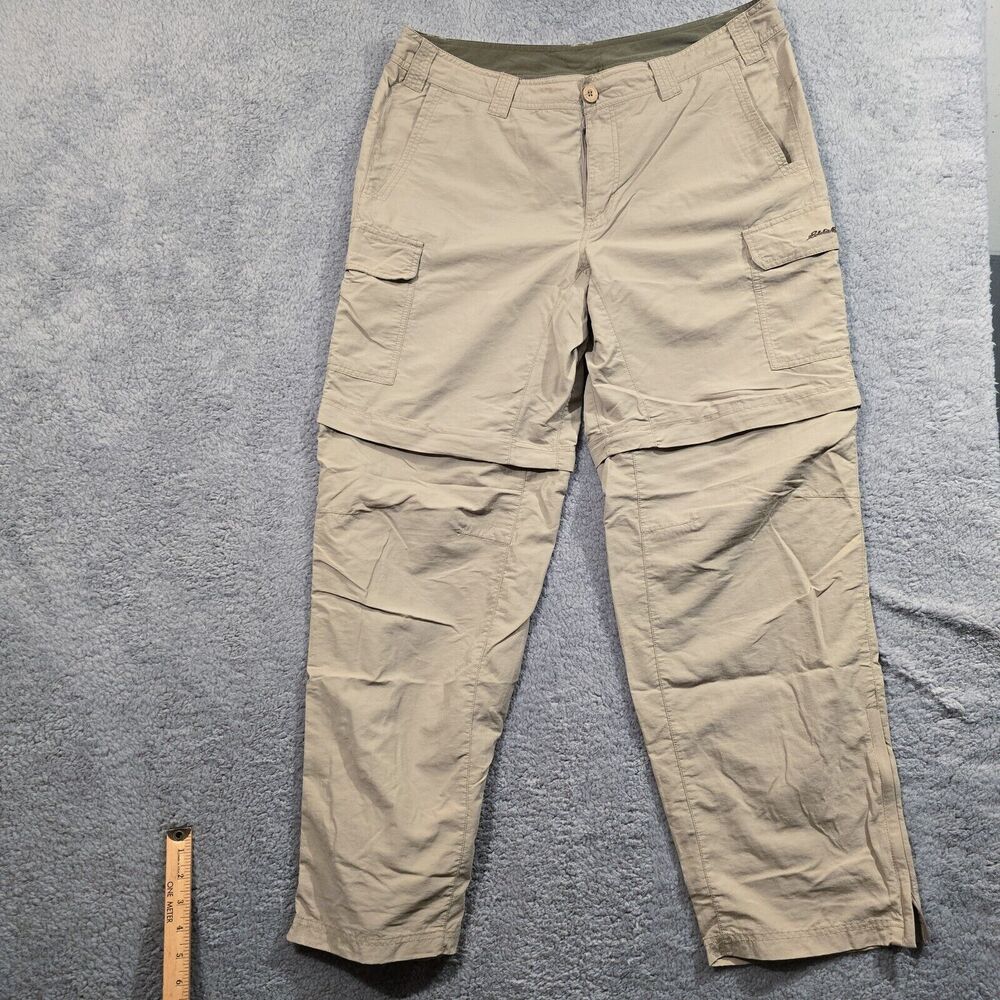 Eddie Bauer Mens Convertible Tech Pants Shorts Tan Sz 38x32 Hiking Zip Off Leg